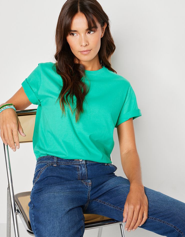 Tee-shirt "loose" en coton, uni (vert) Tee-shirt "loose" en coton, uni (vert)