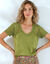 T-shirt col V avec macramé et jour échelle (kaki)