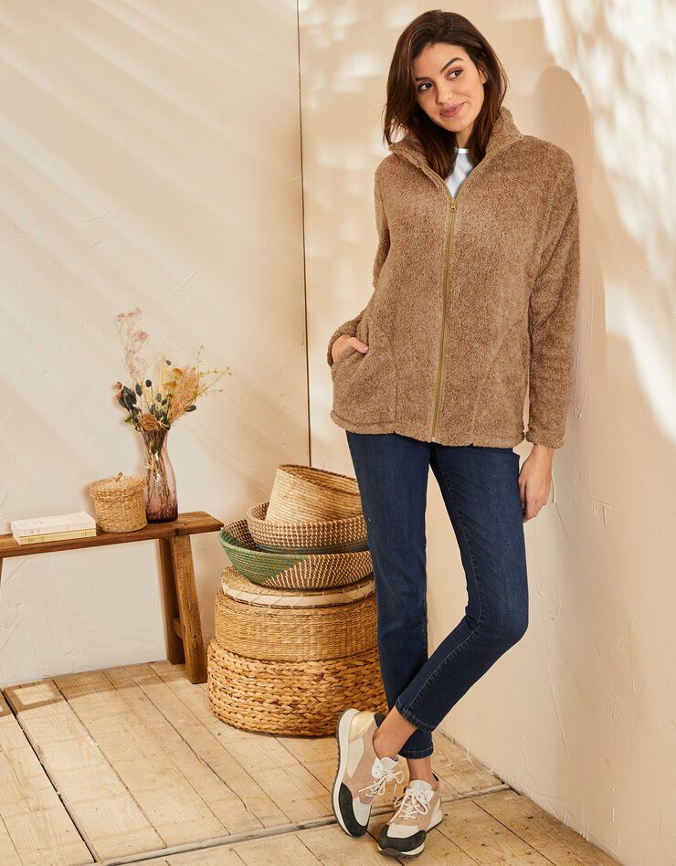 Veste zippée maille peluche (noisette chiné) Veste zippée maille peluche (noisette chiné)