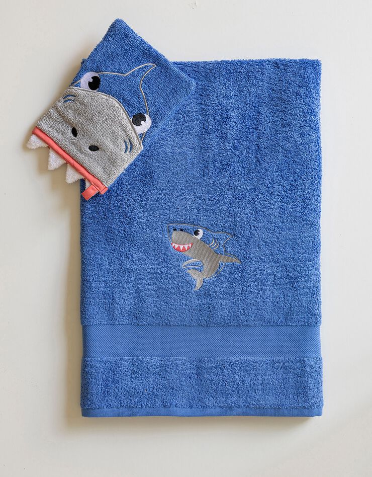 Collection éponge enfant brodée requin coton - 380g/m2 (bleu dur)