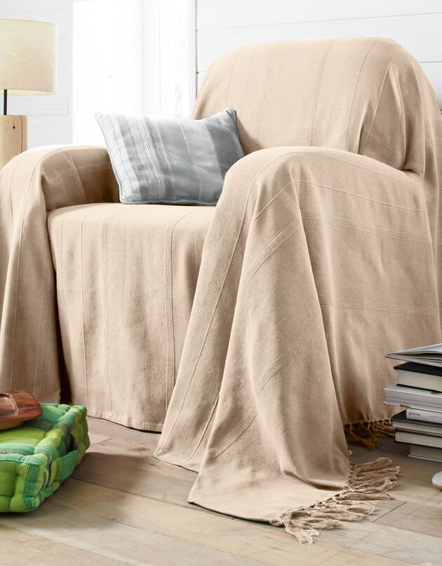 Plaid ou jeté uni coton tissage artisanal (écru)