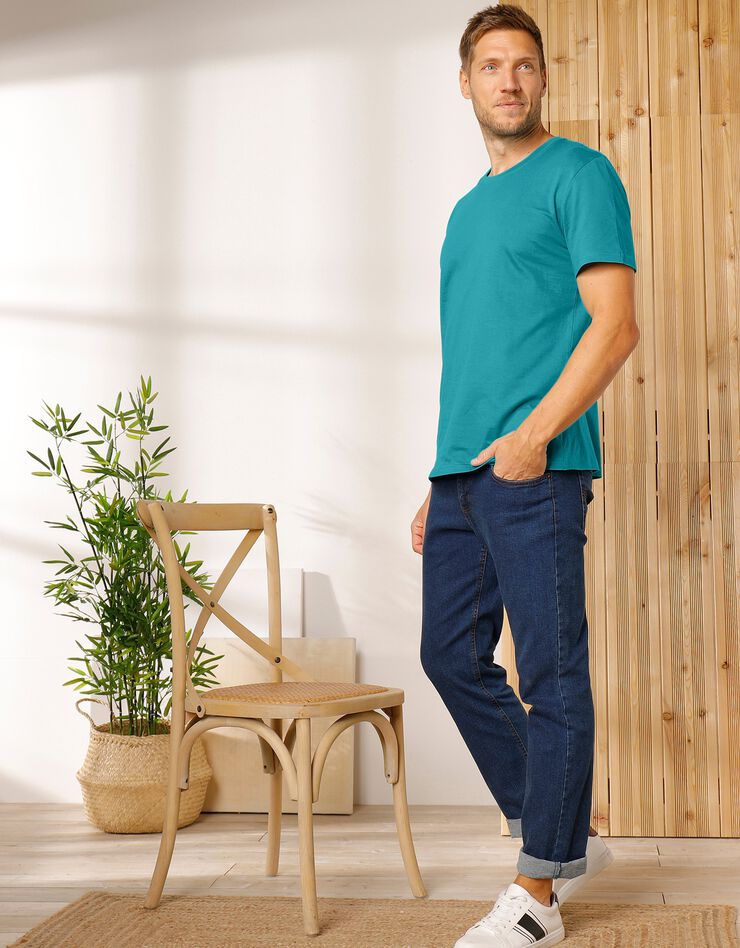 Tee-shirt col rond manches courtes - lot de 3 (turquoise + bordeaux + marine) Tee-shirt col rond manches courtes - lot de 3 (turquoise + bordeaux + marine)