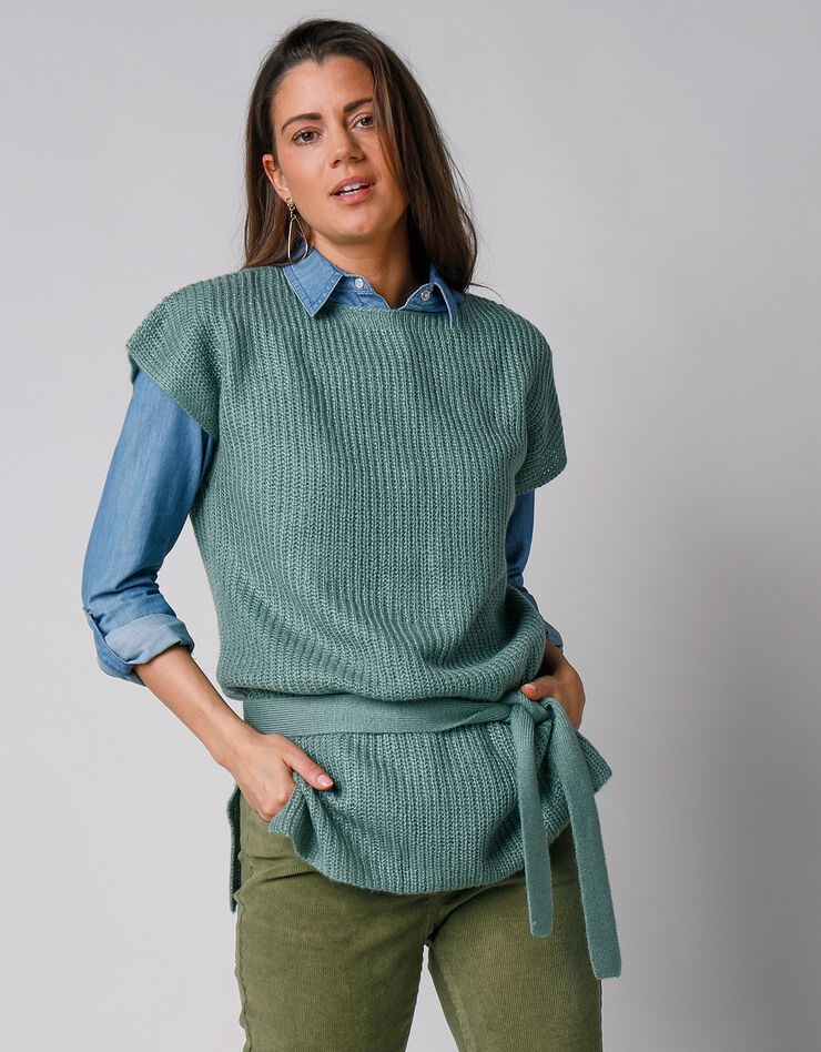 Pull tunique sans manches, maille anglaise toucher mohair (kaki) Pull tunique sans manches, maille anglaise toucher mohair (kaki)