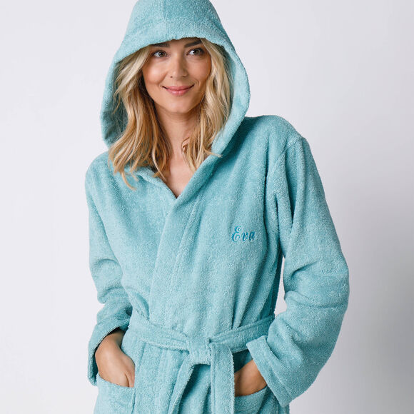 Peignoir mixte adulte col capuche éponge bouclette (vert d'eau)
