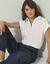 Blouse manches courtes à revers unie (blanc)
