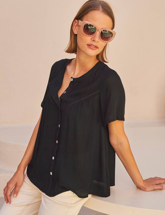 Chemisier boutonn&eacute; manches courtes "papillon"  (noir)