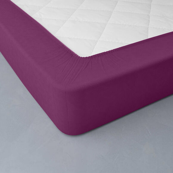 Drap-housse uni flanelle bonnets 32 cm (prune)