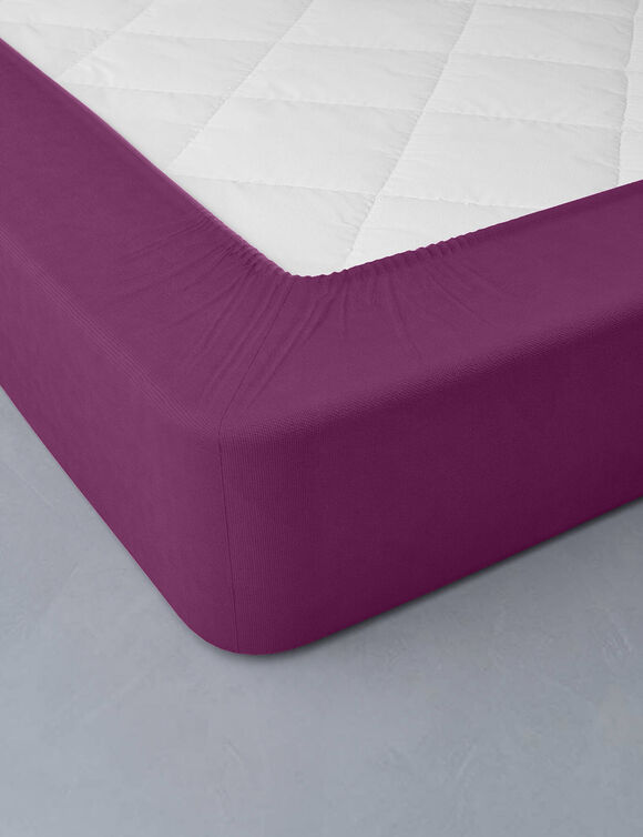 Drap-housse uni flanelle bonnets 32 cm (prune)
