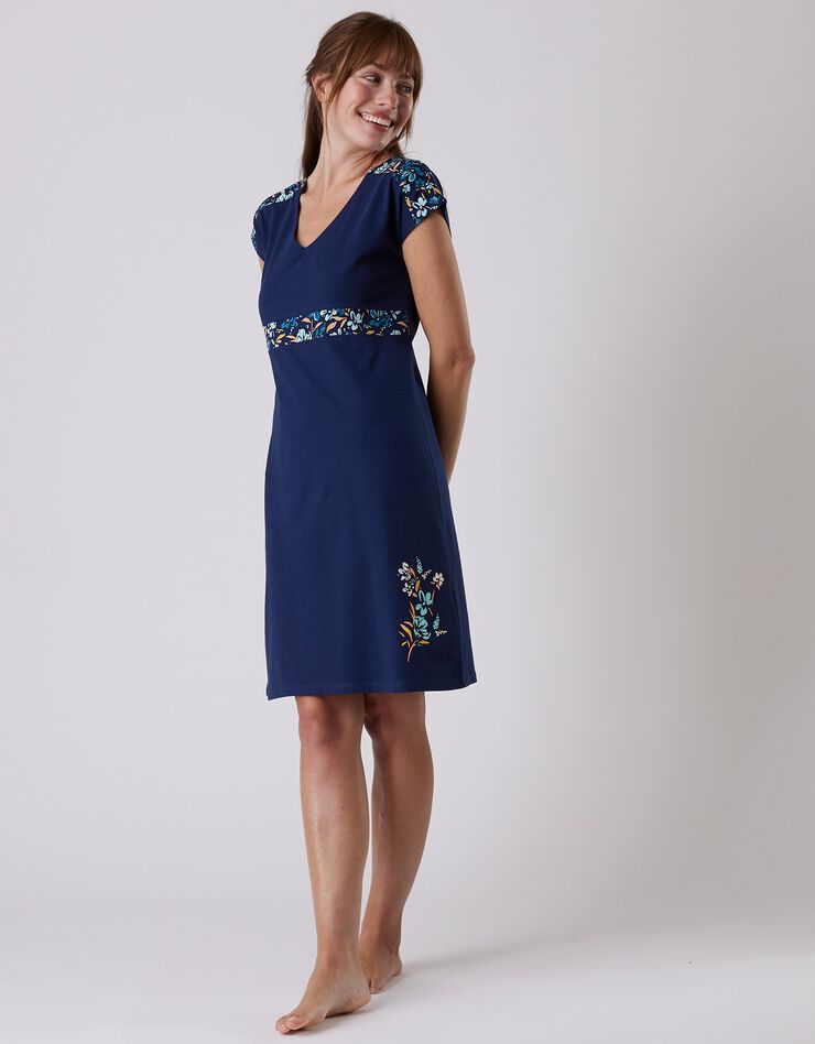 Chemise de nuit manches courtes imprimé placé "jardin secret" (marine) Chemise de nuit manches courtes imprimé placé "jardin secret" (marine)