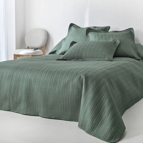 Couvre-lit matelass&eacute; microfibre motif g&eacute;om&eacute;trique (vert sauge)