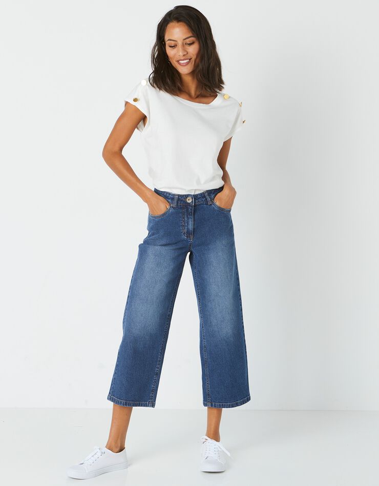 Jean large raccourci coupe stretch, spécial petites (stone) Jean large raccourci coupe stretch, spécial petites (stone)