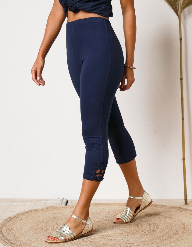 Legging 3/4 macramé, taille élastiquée (marine)