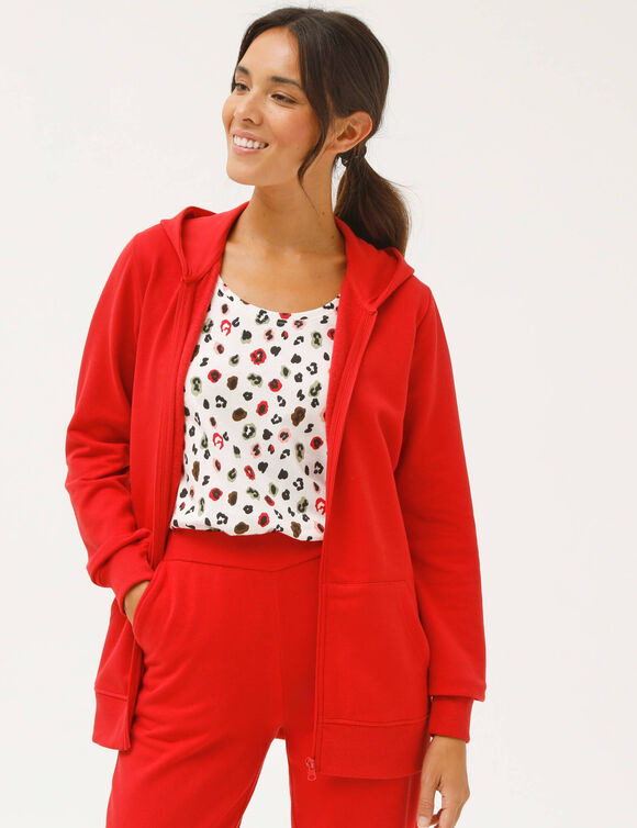 Veste zipp&eacute;e &agrave; capuche, molleton gratt&eacute; (rouge)