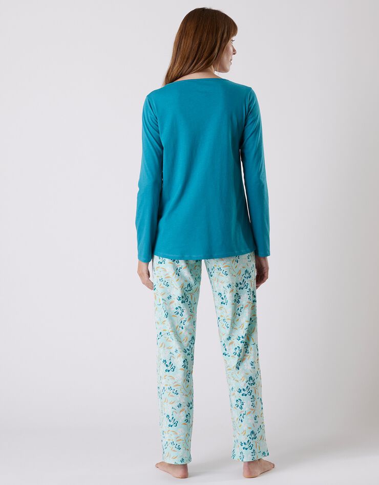Pantalon pyjama coton imprimé floral (aqua)