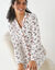 Pyjama col tailleur imprimé houx  (écru / cerise)