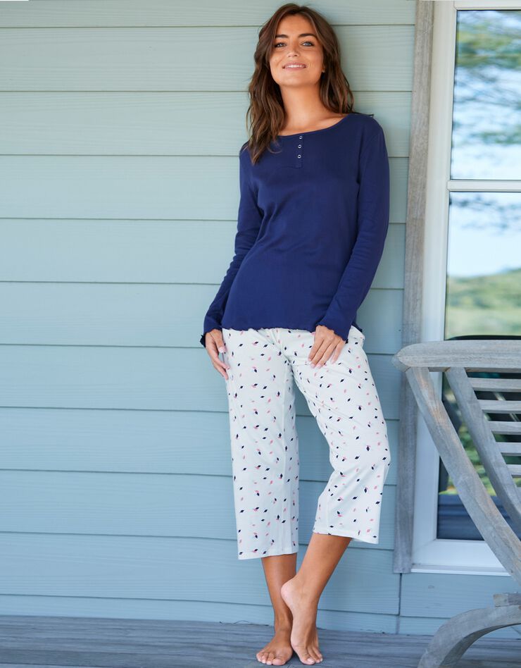 Pantacourt pyjama large imprimé (écru) Pantacourt pyjama large imprimé (écru)