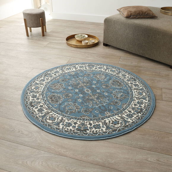 Tapis rond motifs perse (bleu gris&eacute;)