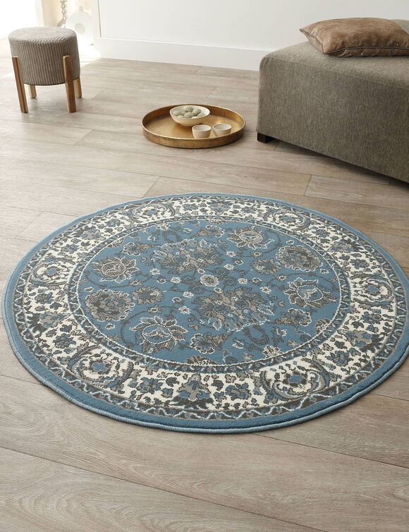 Tapis rond motifs perse (bleu gris&eacute;)