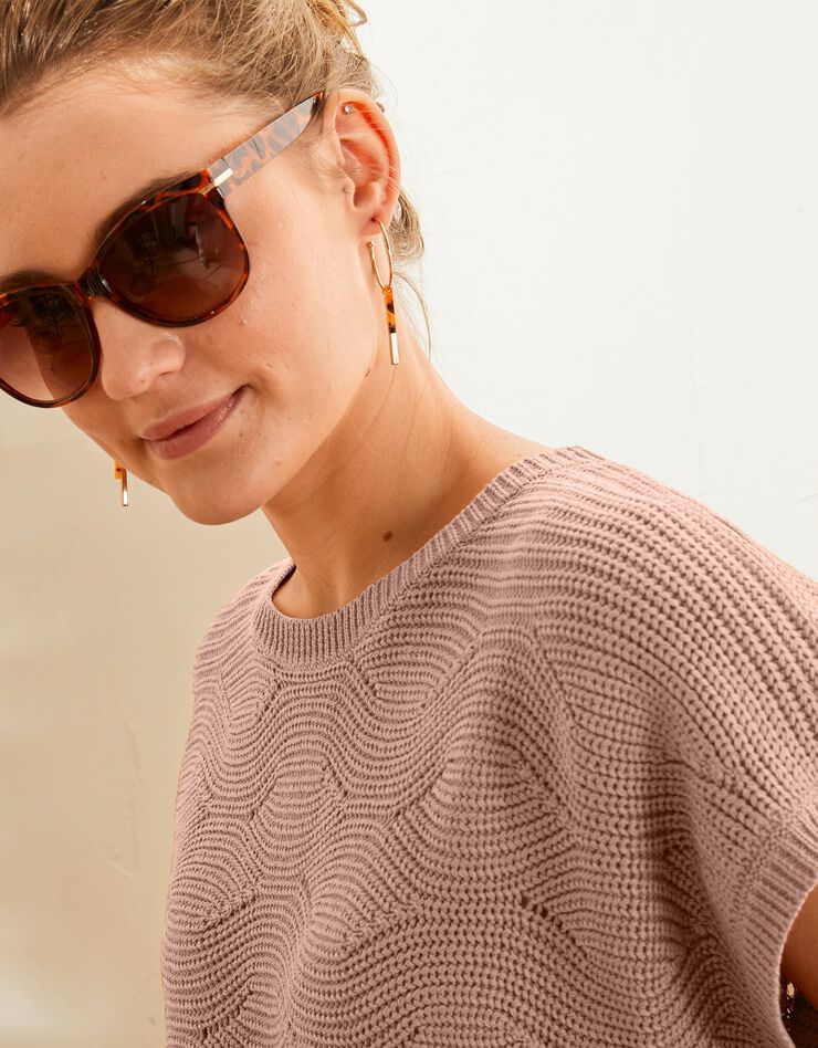 Pull manches courtes, maille fantaisie (noisette) Pull manches courtes, maille fantaisie (noisette)