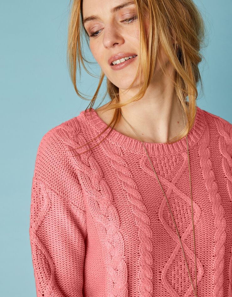 Pull tunique torsadé manches longues toucher cachemire (corail grisé) Pull tunique torsadé manches longues toucher cachemire (corail grisé)