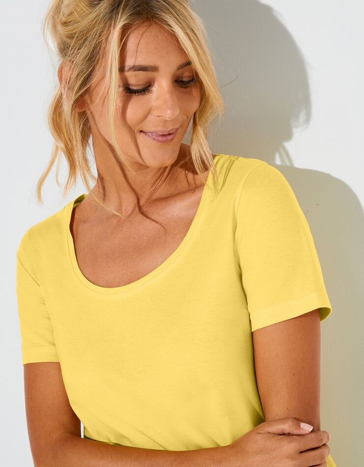 Tee-shirt uni col rond en coton bio(1), éco-responsable (jaune) Tee-shirt uni col rond en coton bio(1), éco-responsable (jaune)