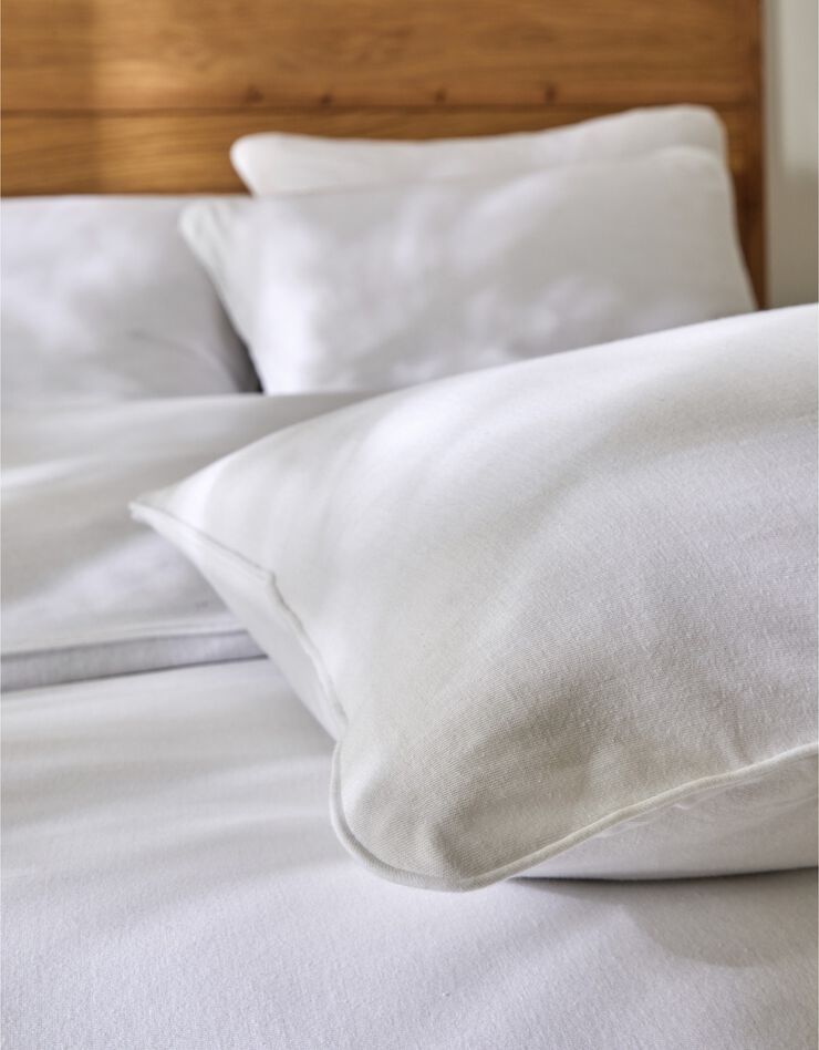 Linge de lit uni en jersey passepoilé coton (blanc)