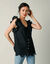 Chemisier boutonné uni, broderie anglaise (noir)