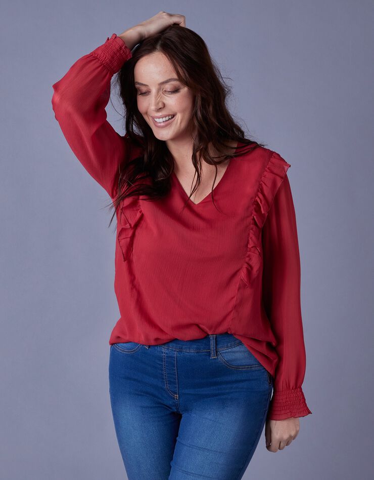 Blouse en voile à volants (rouge) Blouse en voile à volants (rouge)