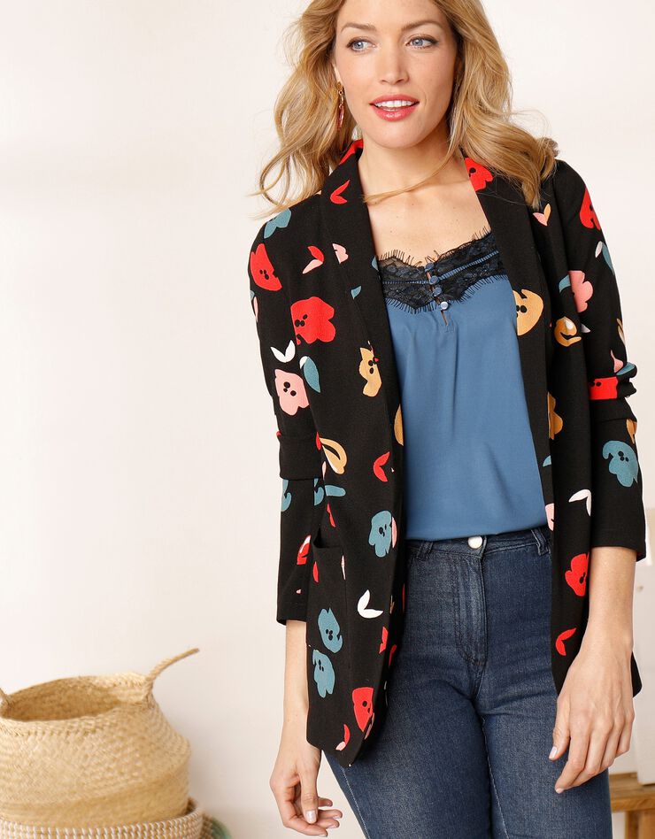 Veste fluide imprimée (noir / corail) Veste fluide imprimée (noir / corail)