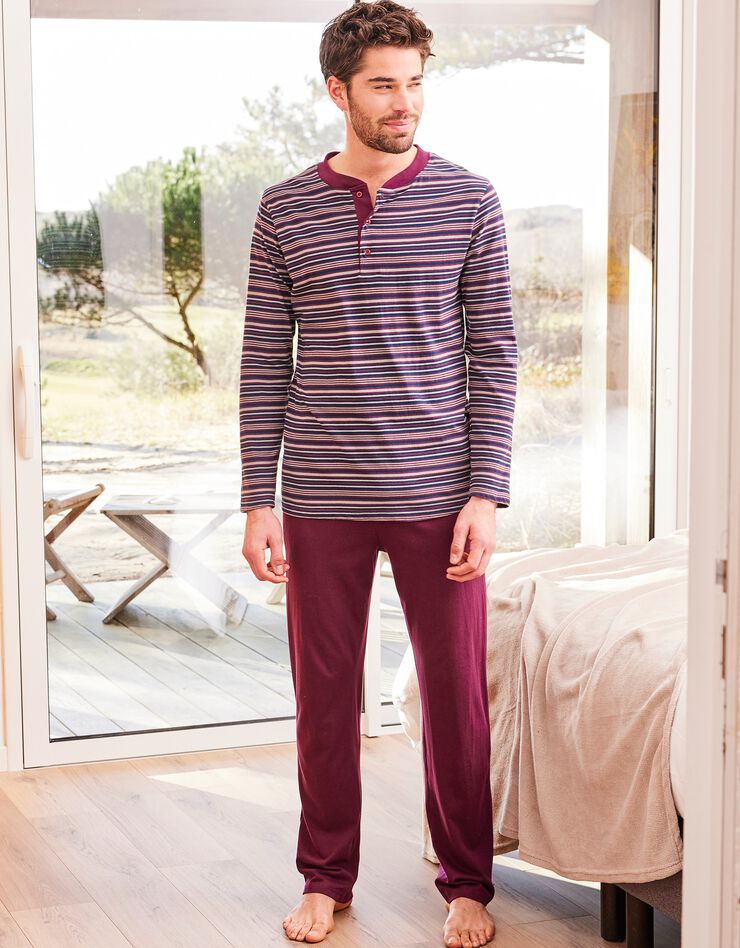 Pyjama pantalon rayé col tunisien (bordeaux) Pyjama pantalon rayé col tunisien (bordeaux)