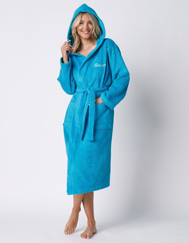 Peignoir mixte adulte col capuche éponge bouclette personnalisable (turquoise)