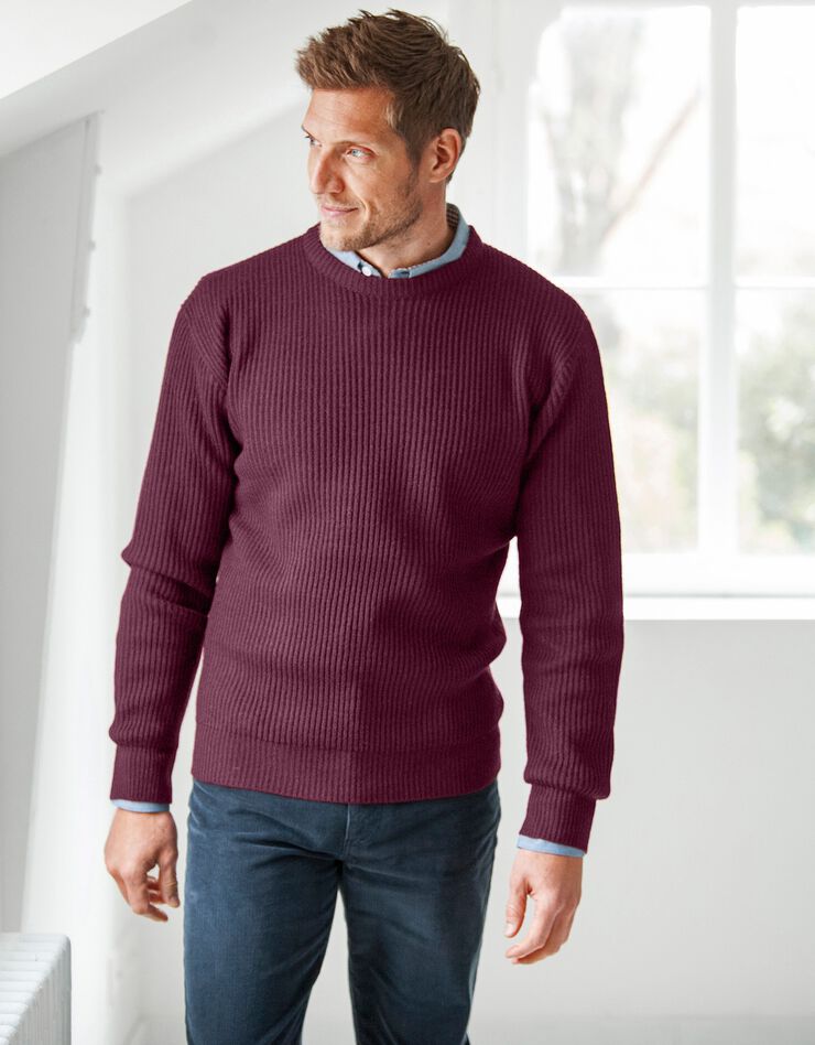Pull col rond côte anglaise 30% laine (bordeaux) Pull col rond côte anglaise 30% laine (bordeaux)