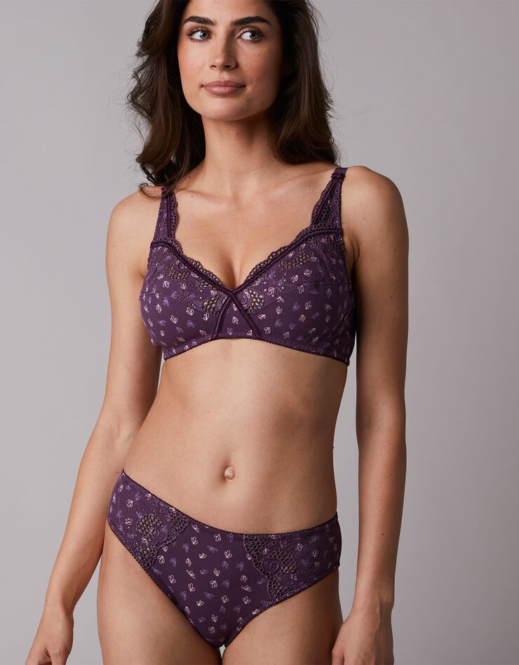 Soutien-gorge forme croisée imprimé "fleurettes" brodé Olbia - sans armatures (prune) Soutien-gorge forme croisée imprimé "fleurettes" brodé Olbia - sans armatures (prune)