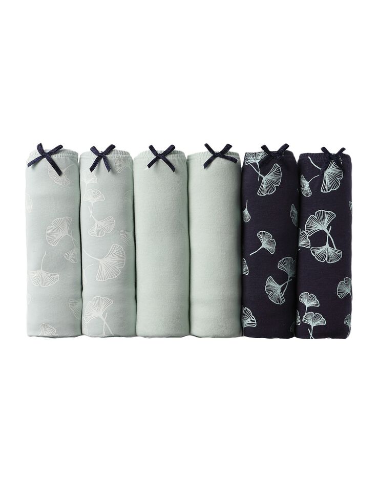 Culotte coton maxi imprimée "ginkgo" - lot de 6 (tilleul / marine) Culotte coton maxi imprimée "ginkgo" - lot de 6 (tilleul / marine)