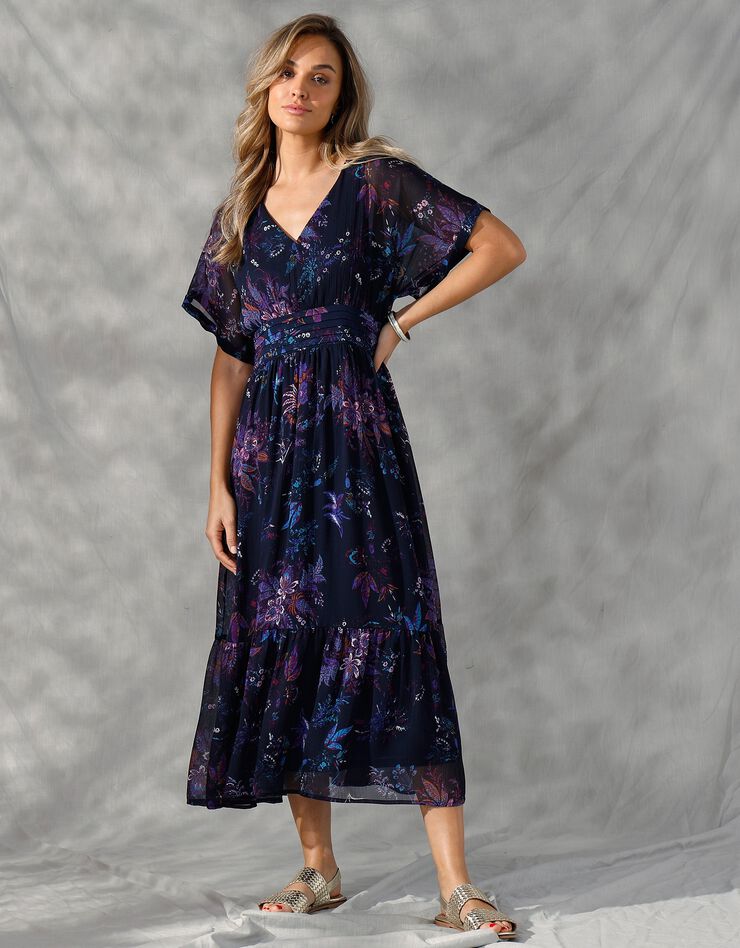Robe longue en voile imprimé (marine / violine)