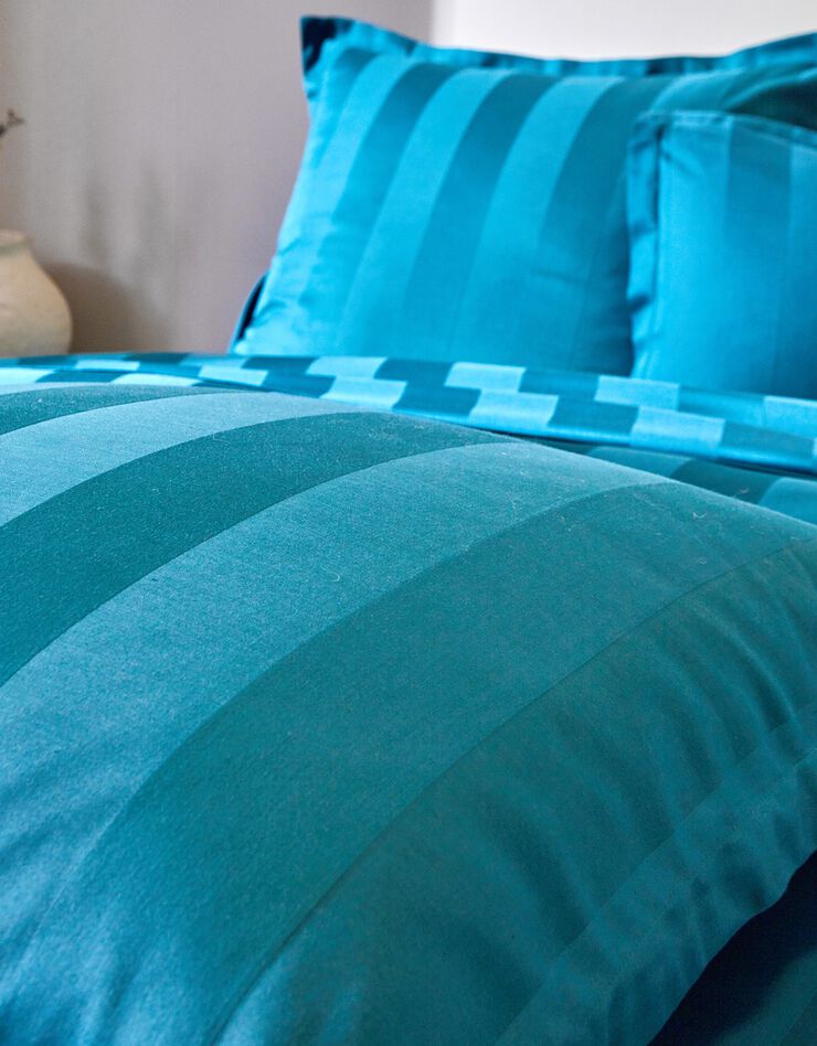Linge de lit satin rayé (bleu paon)