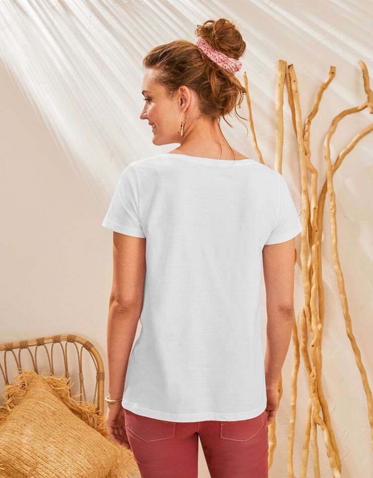 Tee-shirt col rond manches courtes uni coton (blanc)