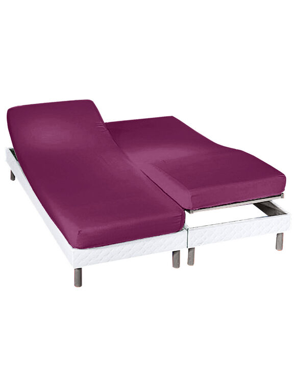 Drap-housse uni sommier articulé flanelle bonnets 26 cm (prune)