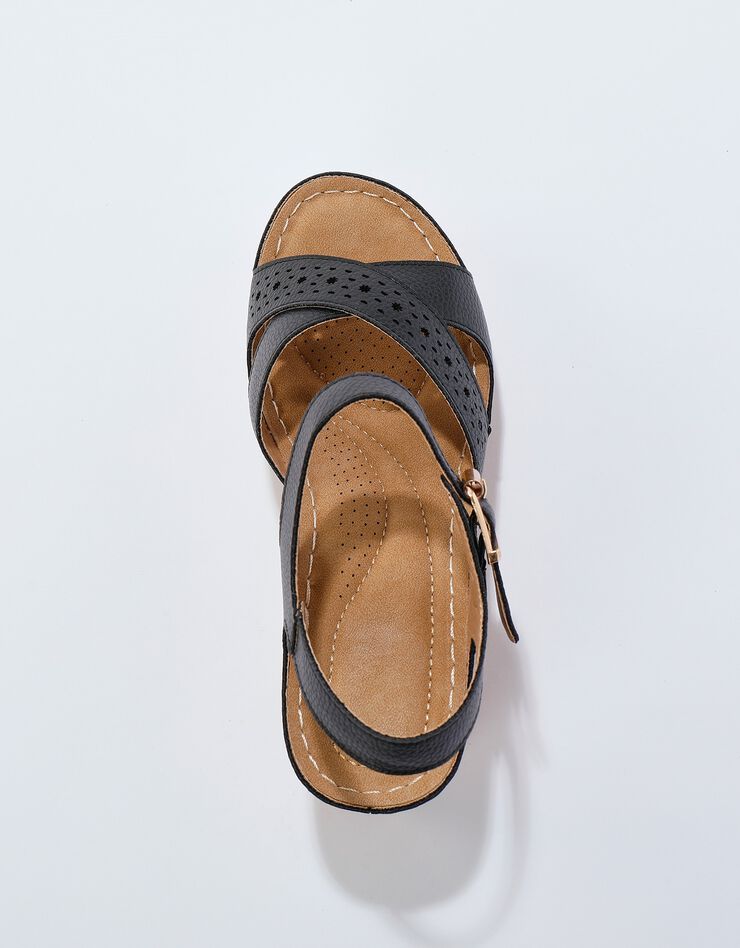 Sandales compensées ajourées semelle effet bois (noir)