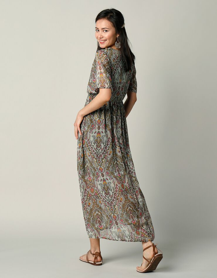 Robe longue en voile imprimé (kaki) Robe longue en voile imprimé (kaki)