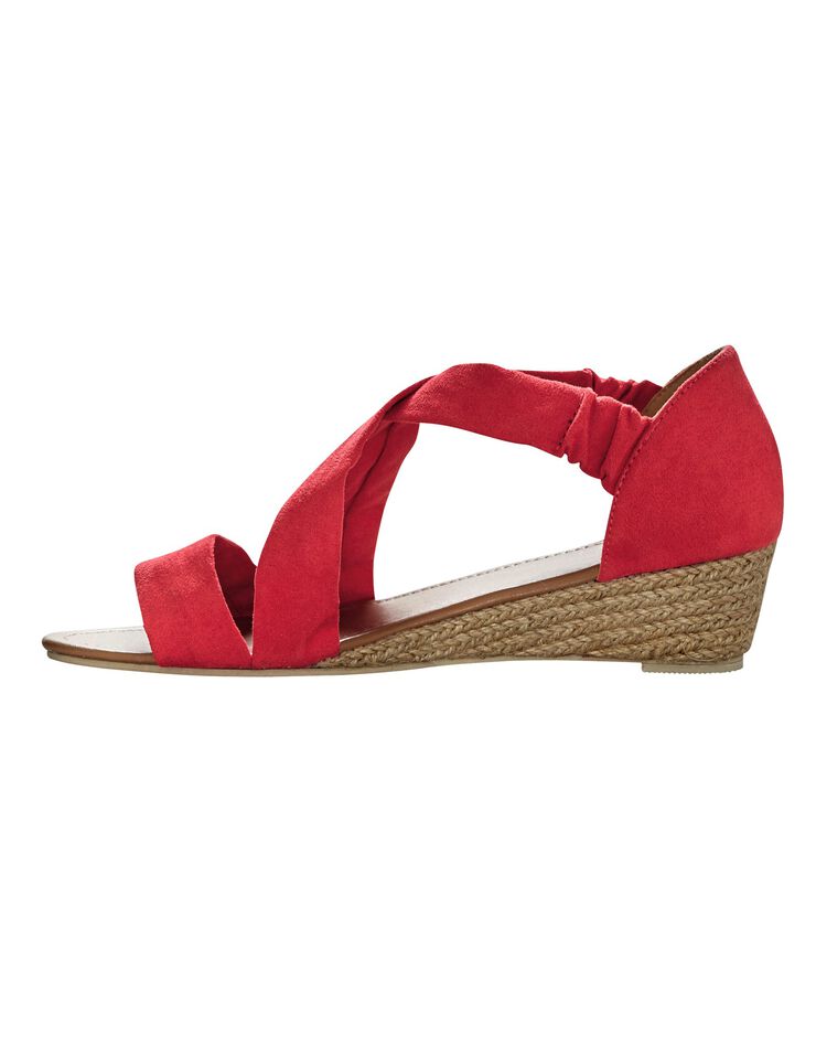 Sandales compensées élastiquées dessus microfibre effet suédine (rouge)