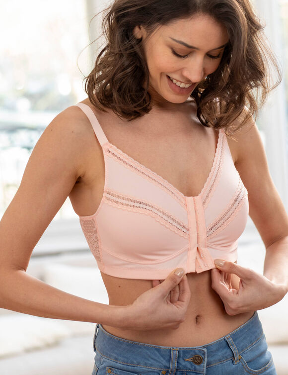 Soutien-gorge microfibre et dentelle ouvert devant - sans armatures (rose poudré)