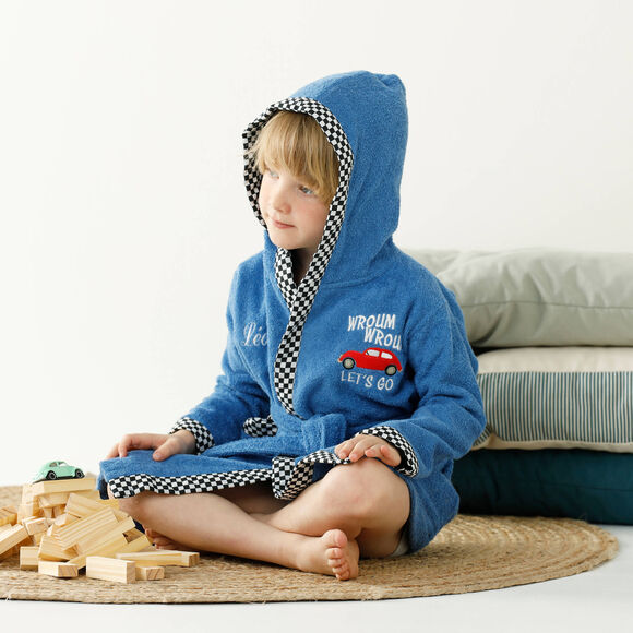 Peignoir de bain enfant Voiture personnalis&eacute; &agrave; capuche - &eacute;ponge 340g/m&sup2; (bleu dur)