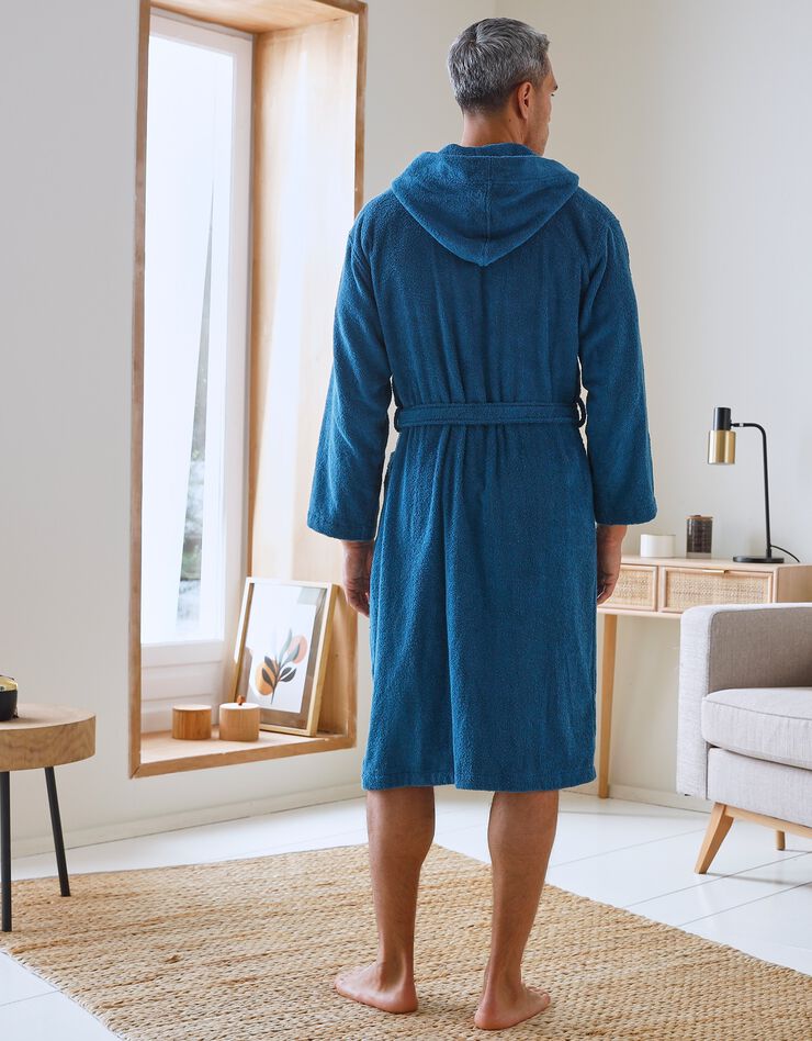 Peignoir mixte adulte col capuche éponge bouclette personnalisable (bleu paon) Peignoir mixte adulte col capuche éponge bouclette personnalisable (bleu paon)