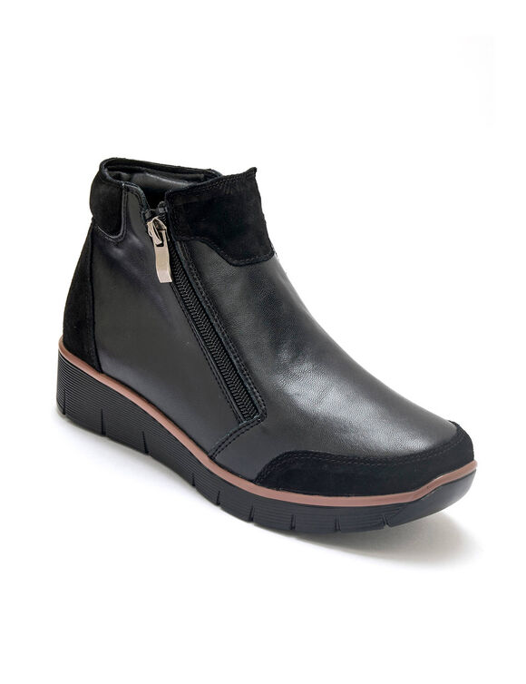 Boots compensées zippées en cuir et croûte de cuir (noir)