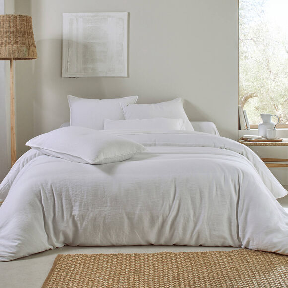 Linge de lit uni biface lin lavé / coton lavé  (blanc)
