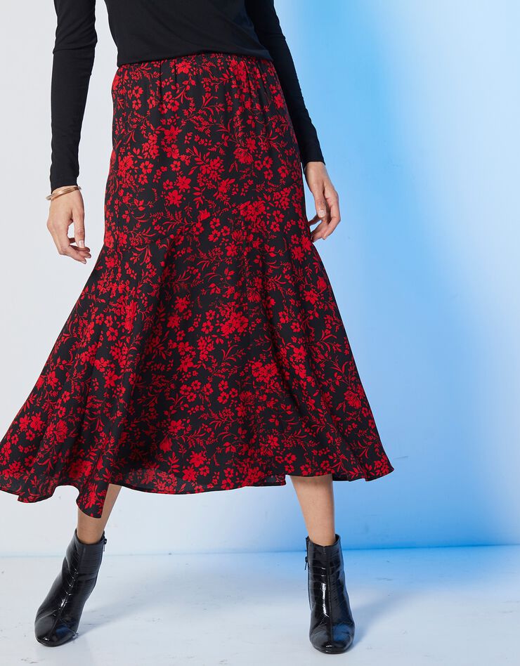 Jupe longue imprimée taille élastiquée (noir / rouge) Jupe longue imprimée taille élastiquée (noir / rouge)