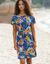 Robe courte imprimée manches courtes (marine / corail)