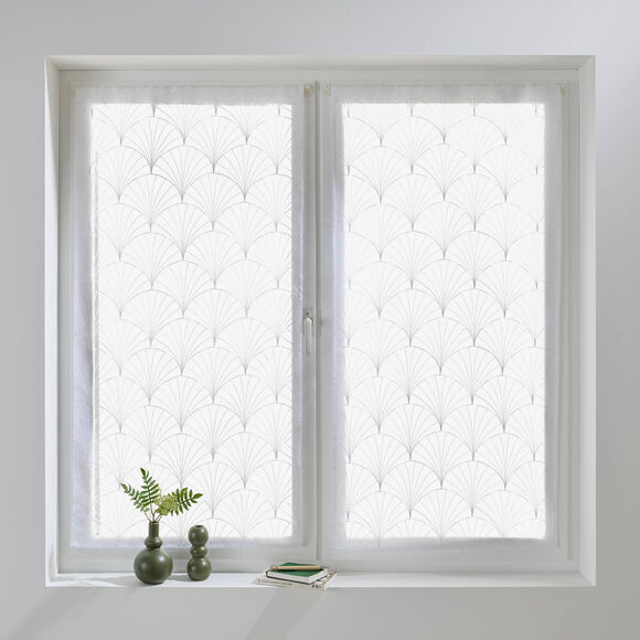 Vitrage droit brod&eacute; motif art d&eacute;co - la paire (blanc)