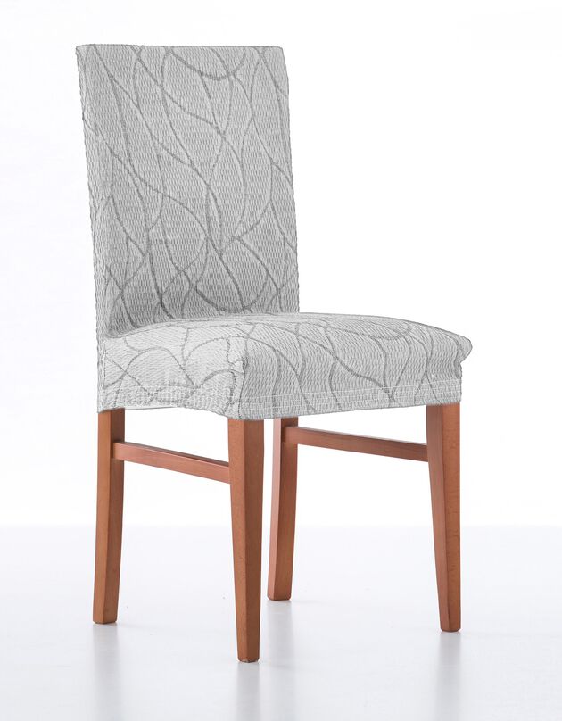 Housse intégrale extensible motif jacquard "serpentins" spéciale chaise (gris clair)